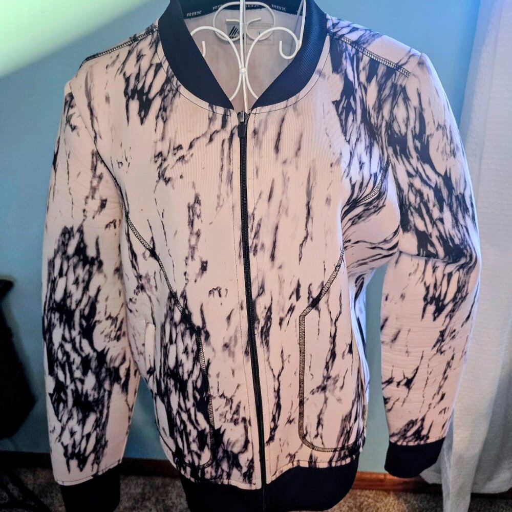 RBX Women's Large Marble Print Zip Jacket Performance Activewear Black White L